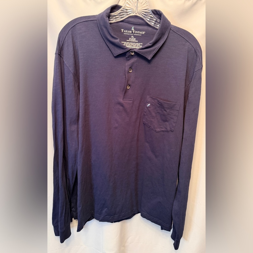 Tailor Vintage Men’s Size XL Airotec Performance Long Sleeve Polo Navy Blue